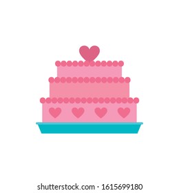 Cake with heart design of love passion romantic valentines day wedding decoration and marriage theme Vector illustration