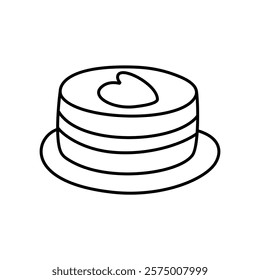 cake with heart doodle outline on white background