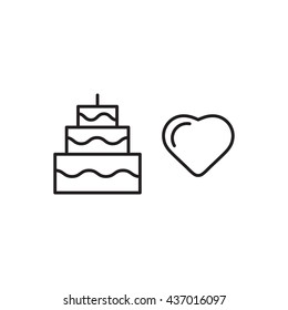 Cake with heart flat vector icon on white background.