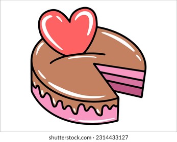 Cake with Heart Icon Illustration