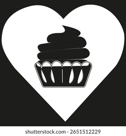 Cake heart icon. Sweet love symbol. Black frosting design. Vector illustration.
