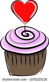 Pastel con corazón, ilustración, vector sobre fondo blanco.
