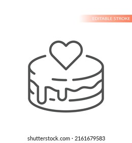 Torta con icono vector de línea cardíaca. Símbolo sencillo de delineado corto.