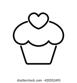 cake heart love thin line  icon 