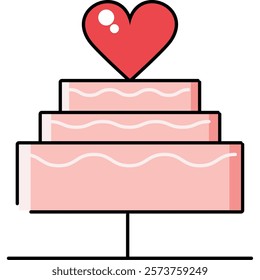 Cake with Heart on Top Isolated Vector Illustration