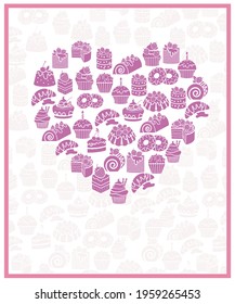 Cake Heart Poster, Sweet Design, Vector Illustration