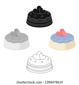 Cake with hearts icon in cartoon,black style isolated on white background. Cakes symbol stock vector illustration.