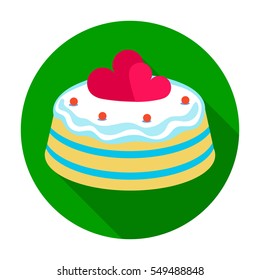 Cake with hearts icon in flat style isolated on white background. Cakes symbol stock vector illustration.