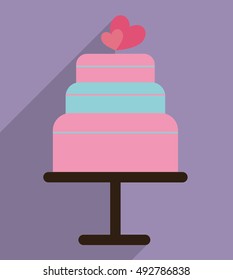 Cake with hearts icon. Save the date wedding and marriage theme. Colorful background. Vector illustration