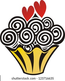 Cake hearts romantic vector illustration