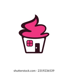 Cake with Home logo design vector icon symbol illustration, Home Bakery logo design vector template.