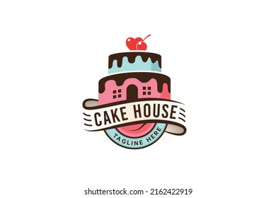 cake house logo with a combination of a cake and house.