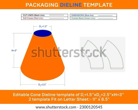 Cake Ice cream cone D1 1.5xD2 2.5xH 3 inch Dieline Template