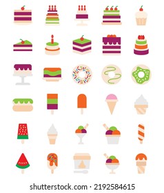 Cake and ice cream icon collection, white color background