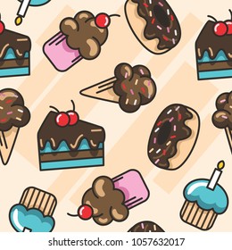 cake and ice cream seamless pattern background