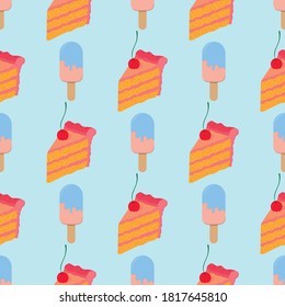 
cake and ice cream, seamless pattern, vector illustration