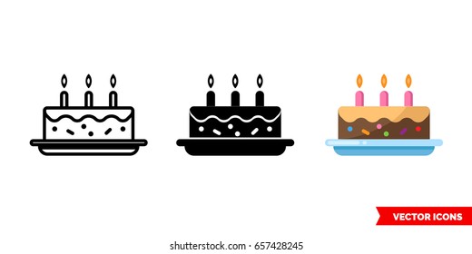 Cake icon of 3 types: color, black and white, outline. Isolated vector sign symbol.