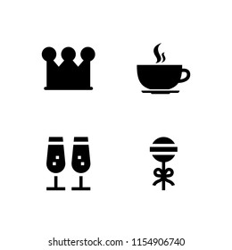 cake icon. 4 cake set with birthday and party and hot coffee rounded cup on a plate from side view vector icons for web and mobile app