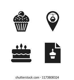cake icon. 4 cake vector icons set. birthday card, cabine pin and birthday cake icons for web and design about cake theme