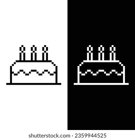 icono de pastel de 8 bits, logotipo del juego de iconos de la tarta de cumpleaños del postre de píxeles.