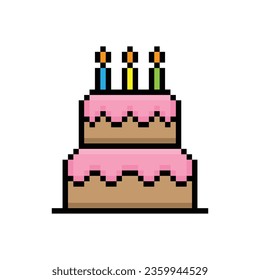 cake icon 8 bit, pixel art  dessert birthday cake icon  game  logo.