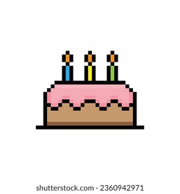 cake icon 8 bit, pixel art  dessert birthday cake icon  game  logo.