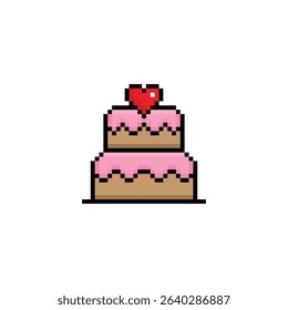 cake icon 8 bit, pixel art  dessert birthday cake icon  game  logo.
