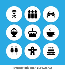 cake icon. 9 cake set with birthday, dessert, birthday cake and birthday and party vector icons for web and mobile app