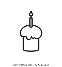 Cake icon with candle. Black and white vector illustration on white background. Cupcake logo, birthday cake