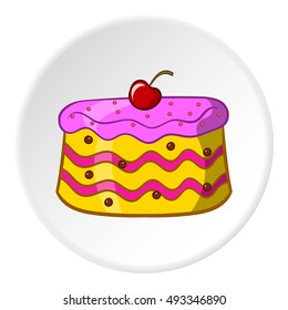 Cake icon in cartoon style isolated on white circle background. Food symbol vector illustration