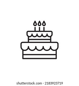 cake icon, celebration cake, with candles. Thin lines on a white background.