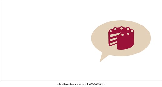 Cake Icon In Chat Bubble: Talking Or Dreaming Of Eating A Cake During A Special Diet On Isolated White With Copy Space