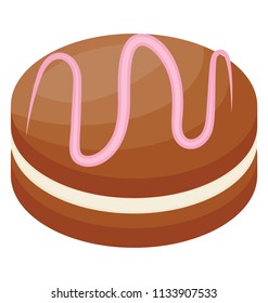 
A cake icon in chocolate and vanilla flavor and strawberry cream topping 
