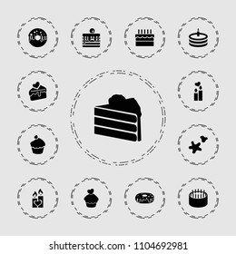 Cake icon. collection of 13 cake filled icons such as donut, muffin, candle heart. editable cake icons for web and mobile.