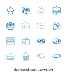 Cake icon. collection of 16 cake outline icons such as cookies, donut, muffin, sweet box, cookie. editable cake icons for web and mobile.