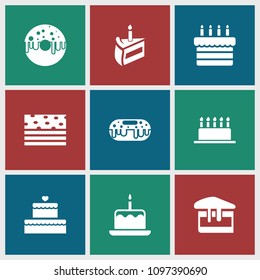 Cake icon. collection of 9 cake filled icons such as . editable cake icons for web and mobile.