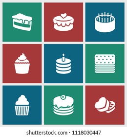 Cake icon. collection of 9 cake filled icons such as muffin, sweet box. editable cake icons for web and mobile.