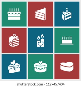 Cake icon. collection of 9 cake filled icons such as heart lock. editable cake icons for web and mobile.