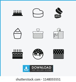 Cake icon. collection of 9 cake filled and outline icons such as donut, muffin, sweet box. editable cake icons for web and mobile.
