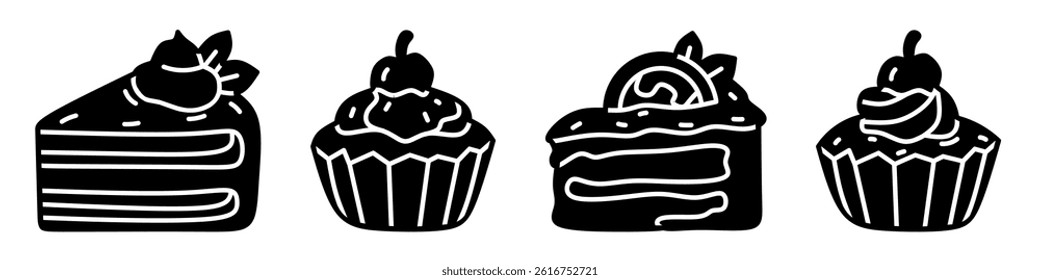 Cake icon collection. Stock vector illustration.