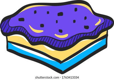 Cake icon in color drawing. Food sweet delicious glazed chocolate dessert