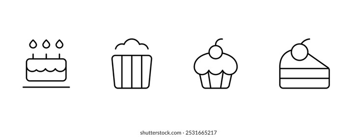 Icono de pastel. conjunto de iconos de pastel de cupcake. Iconos de tarta de pastel de panadería, ilustración gráfica de Vector. Conveniente para el diseño del Sitio web, logotipo, App, Plantilla, y ui.