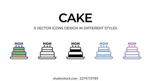 cake Icon Design in Five style and Editable Stroke  Line  Solid  Flat Line  Duo Tone Color    Color Gradient Line  Suitable for Web Page  Mobile App  UI  UX   GUI design 