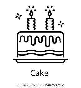 A cake icon designed in outline style 