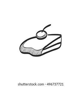 Cake icon in doodle sketch lines. Food sweet delicious glazed chocolate dessert