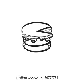 Cake icon in doodle sketch lines. Food sweet delicious glazed chocolate dessert