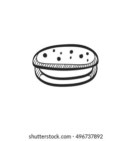 Cake icon in doodle sketch lines. Food sweet delicious glazed chocolate dessert