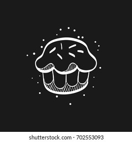 Cake icon in doodle sketch lines. Food sweet delicious glazed chocolate dessert