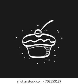 Cake icon in doodle sketch lines. Food sweet delicious glazed chocolate dessert