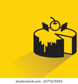 cake icon with drop shadow on yellow background